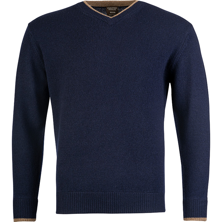 Ashcombe Trui V-Hals 100% Lamswol Marineblauw