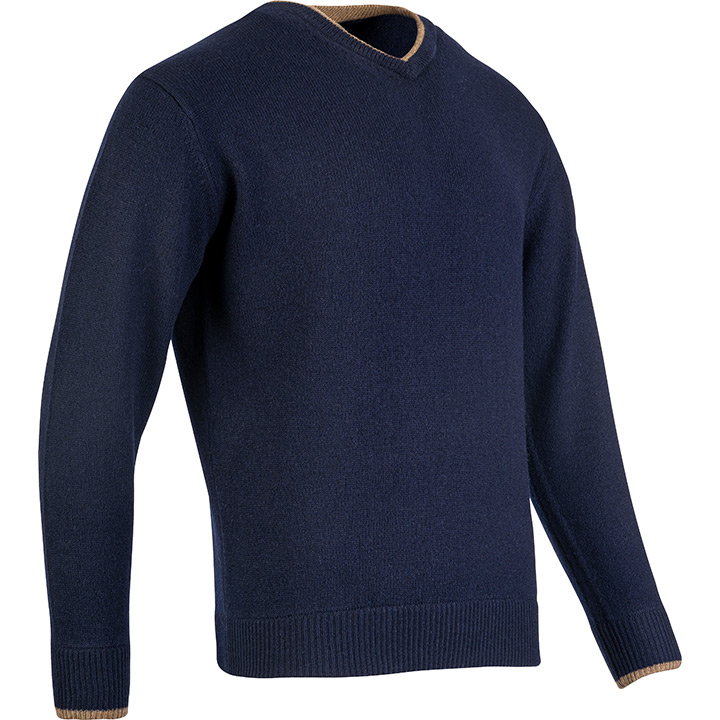 Ashcombe Trui V-Hals 100% Lamswol Marineblauw