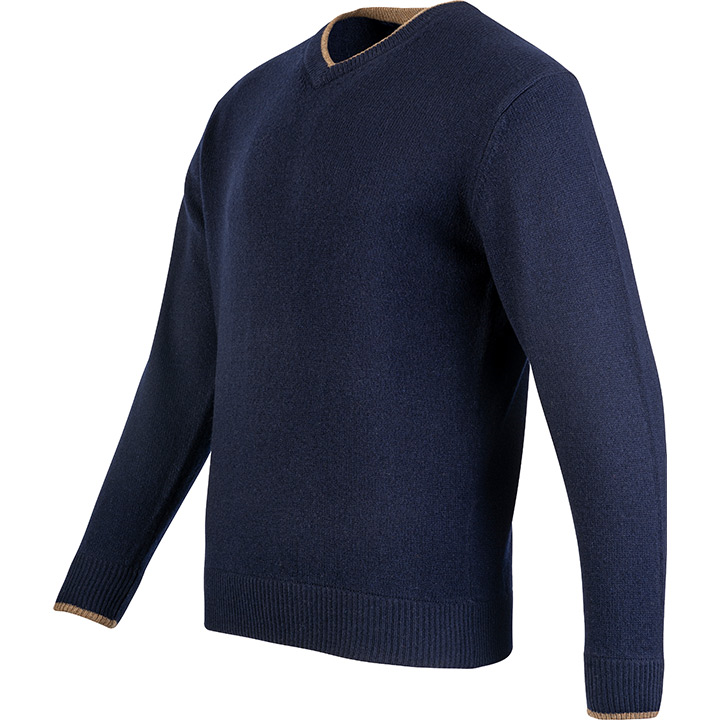 Ashcombe Trui V-Hals 100% Lamswol Marineblauw