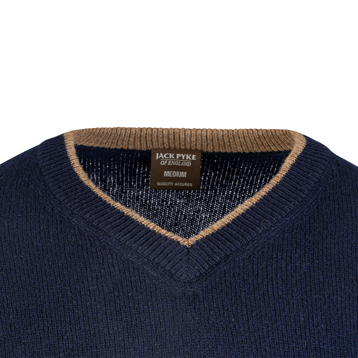 Ashcombe Trui V-Hals 100% Lamswol Marineblauw