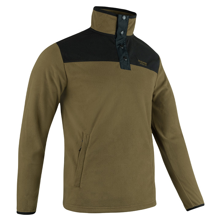 Snap Neck Fleecetrui Donker Mosterd