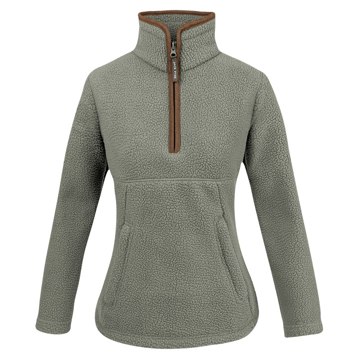 Dames Sherpa Fleecetrui Halve Rits Salie