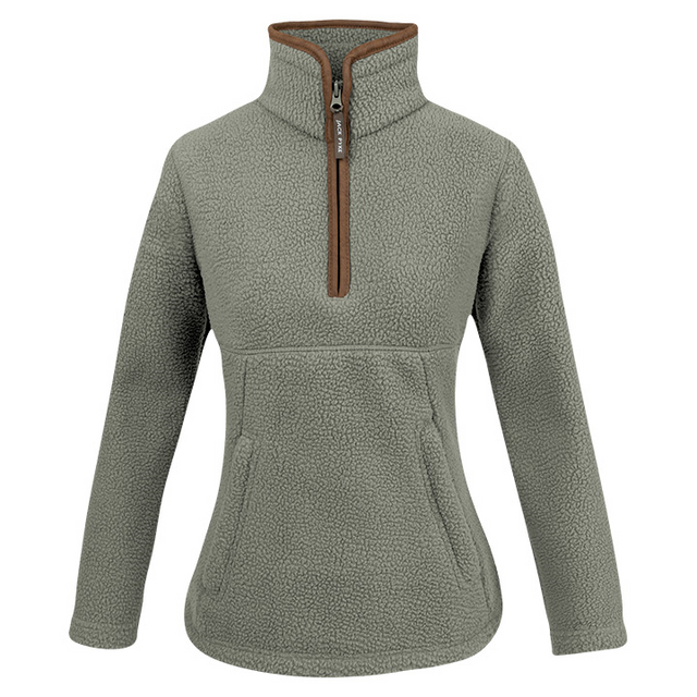 Dames Sherpa Fleecetrui Halve Rits Salie