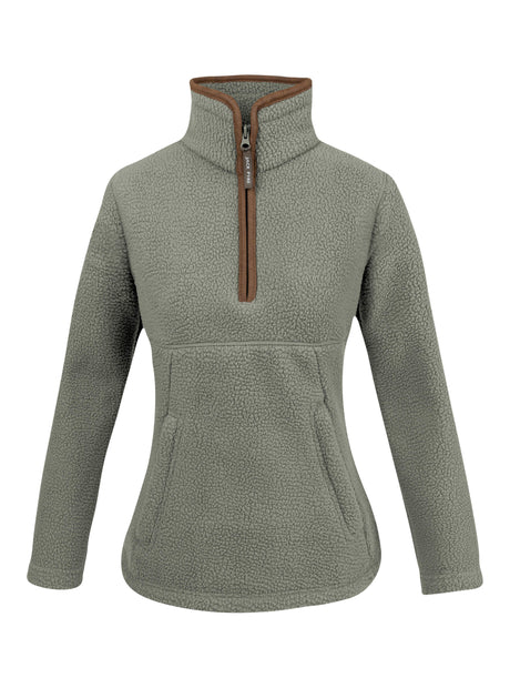 Dames Sherpa Fleecetrui Halve Rits Salie
