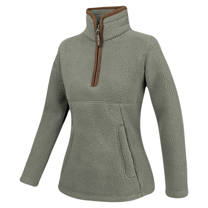 Dames Sherpa Fleecetrui Halve Rits Salie
