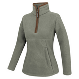 Dames Sherpa Fleecetrui Halve Rits Salie