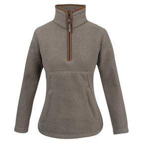 Dames Sherpa Fleecetrui Halve Rits Shiitake