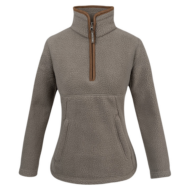 Dames Sherpa Fleecetrui Halve Rits Shiitake