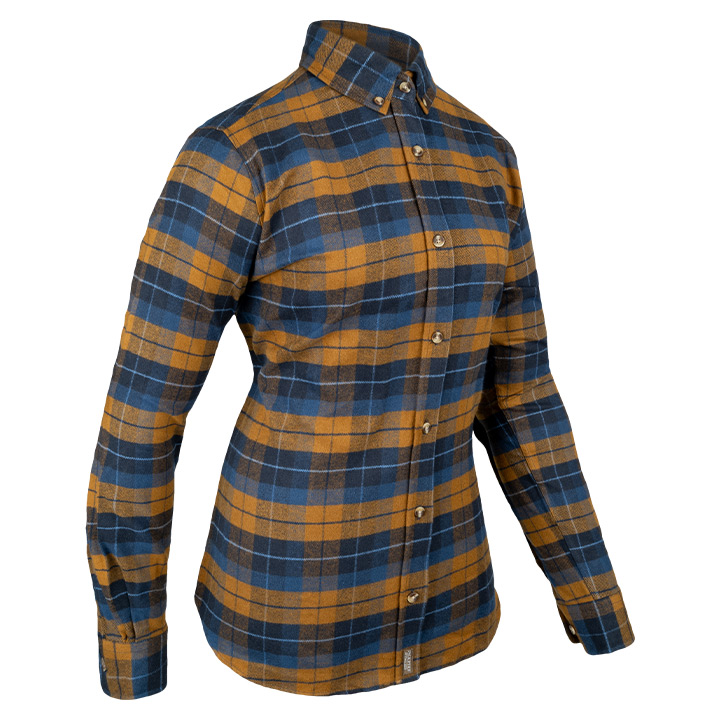 Dames Bleasdale Zwaar Flanellen Overhemd Marineblauw Roestbruin