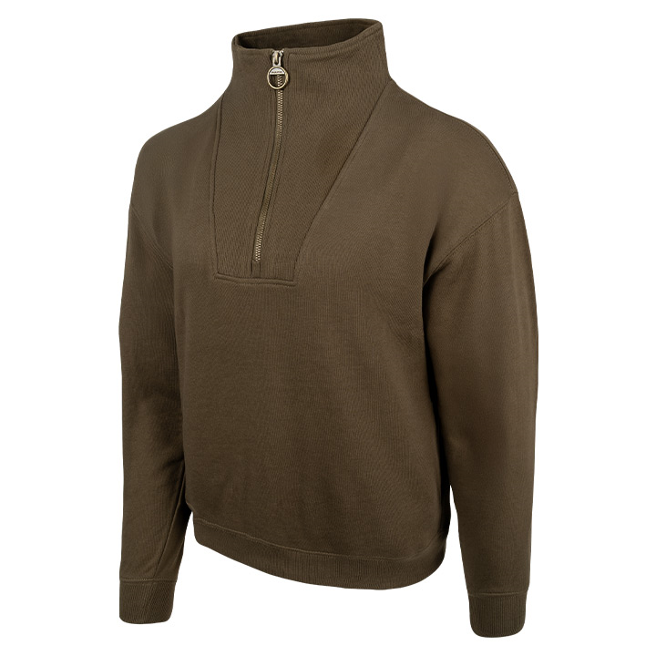 Dames Sweater Halve Rits Olijf