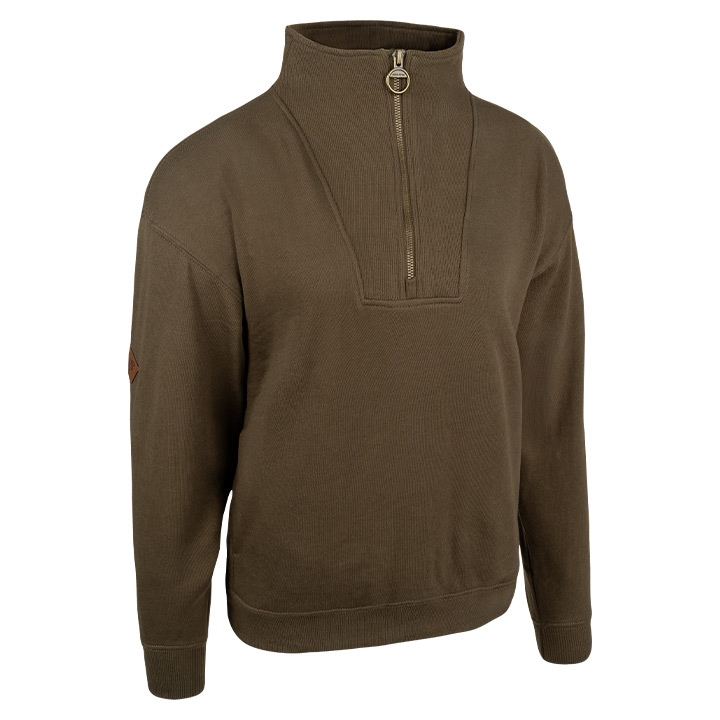 Dames Sweater Halve Rits Olijf