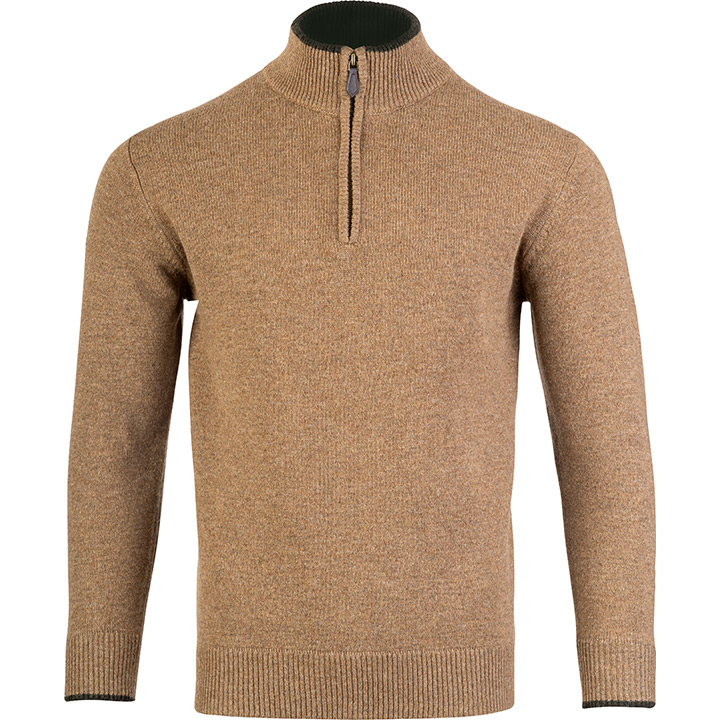 Ashcombe Trui met Rits 100% Lamswol Gerst