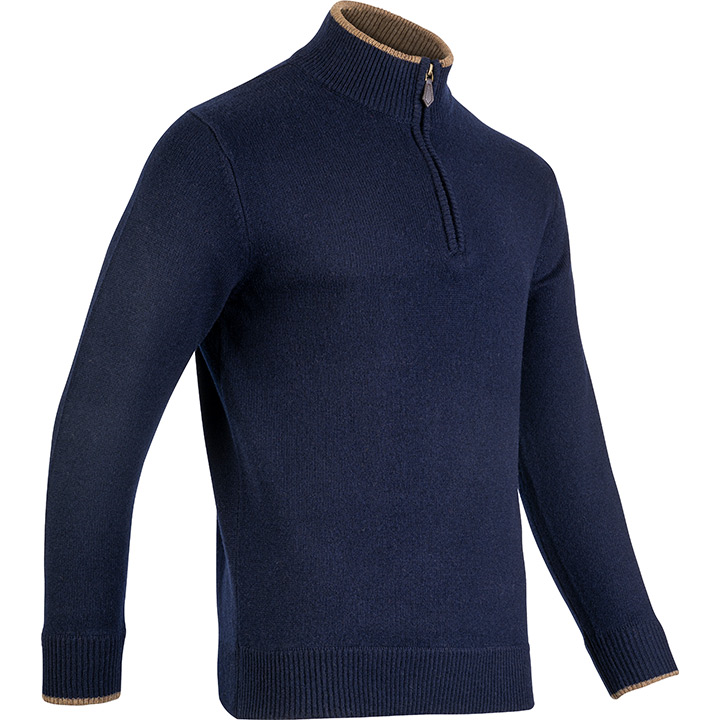 Ashcombe Trui met Rits 100% Lamswol Marineblauw