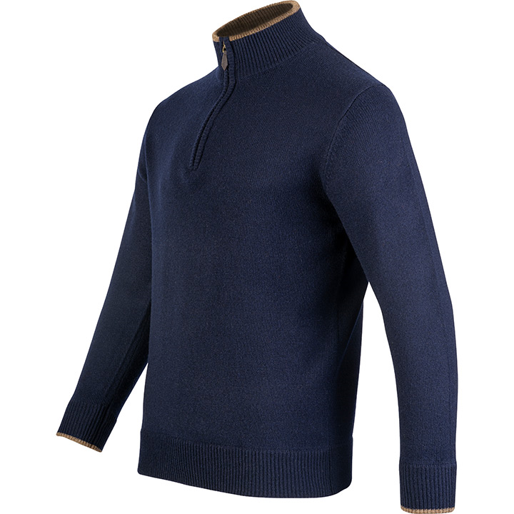 Ashcombe Trui met Rits 100% Lamswol Marineblauw