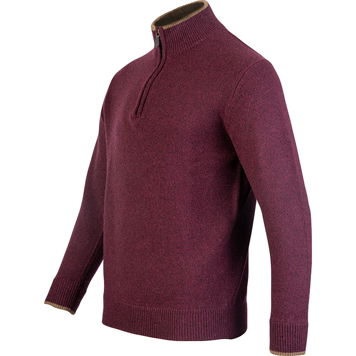 Ashcombe Trui met Rits 100% Lamswol Pruim